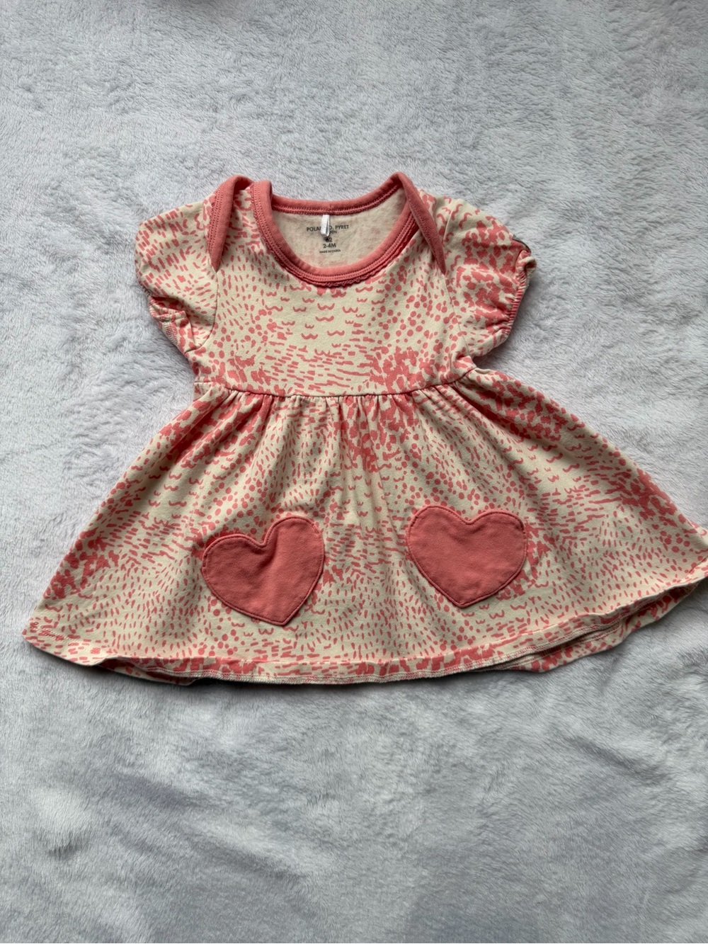 Polarn O. Pyret Cream and Pink Heart Pocket Dress